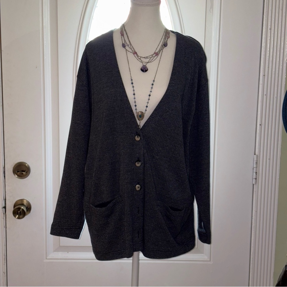 Liz Claiborne vintage 1980s Dark Gray cotton Button-Up Cardigan